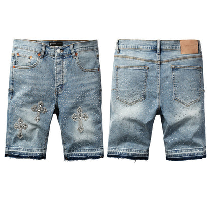 Purple Brand Crystal Diamond Denim Shorts #5098