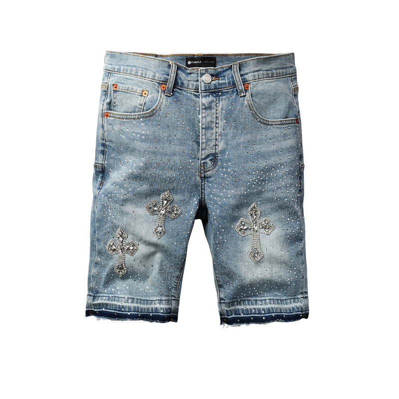 Purple Brand Crystal Diamond Denim Shorts #5098
