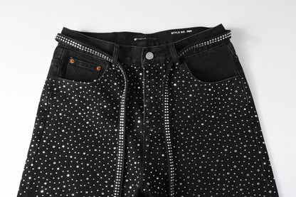 Purple Brand Crystal Diamond Denim Shorts #5095