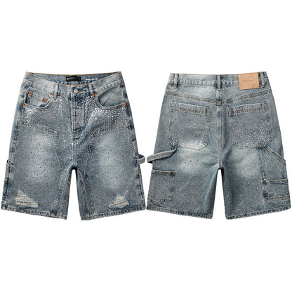 Purple Brand Crystal Diamond Denim Shorts #5097
