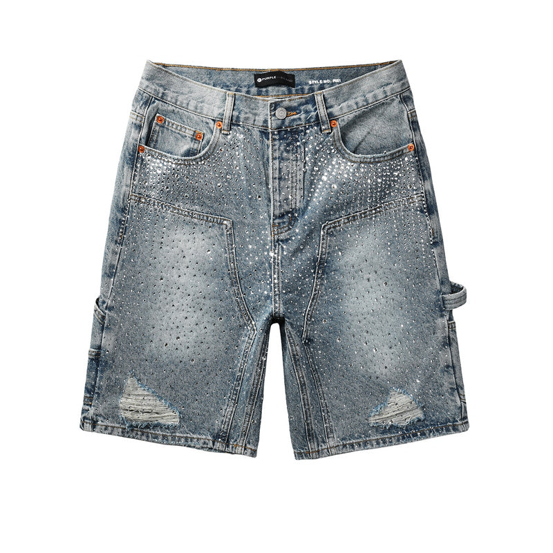 Purple Brand Crystal Diamond Denim Shorts #5097