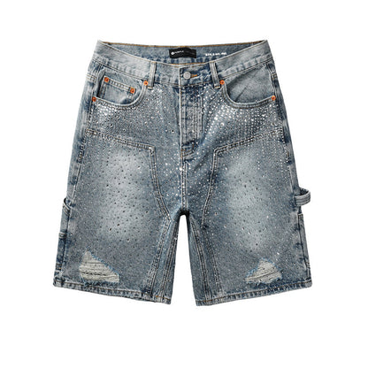 Purple Brand Crystal Diamond Denim Shorts #5097