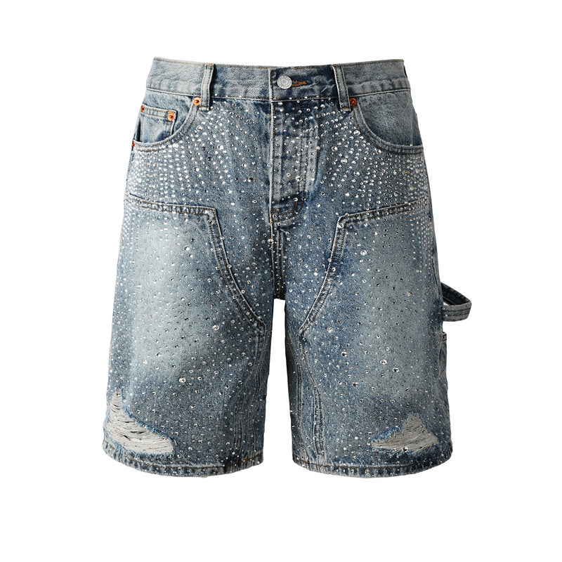 Purple Brand Crystal Diamond Denim Shorts #5097