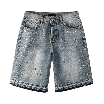 Purple Brand Crystal Diamond Denim Shorts #5102