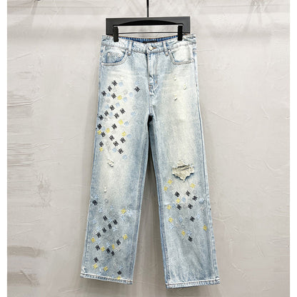AMIRI Blue MA Quad Embroidered Flare Jeans