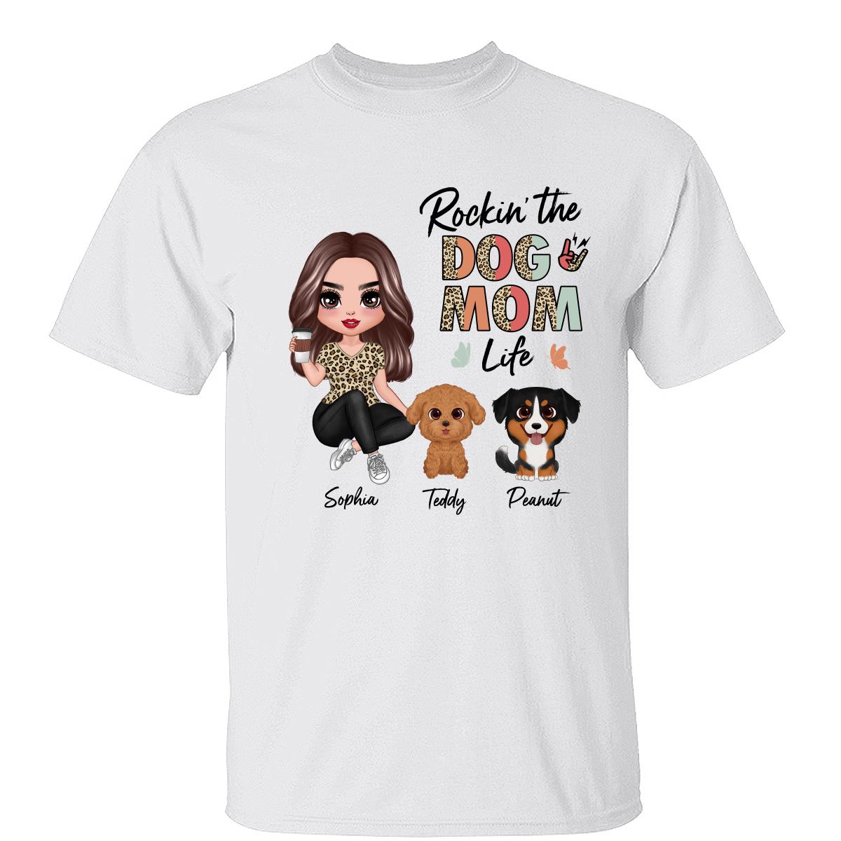 Rockin‘ Dog Mom Life Leopard Cute Watercolor Dog Personalized Shirt