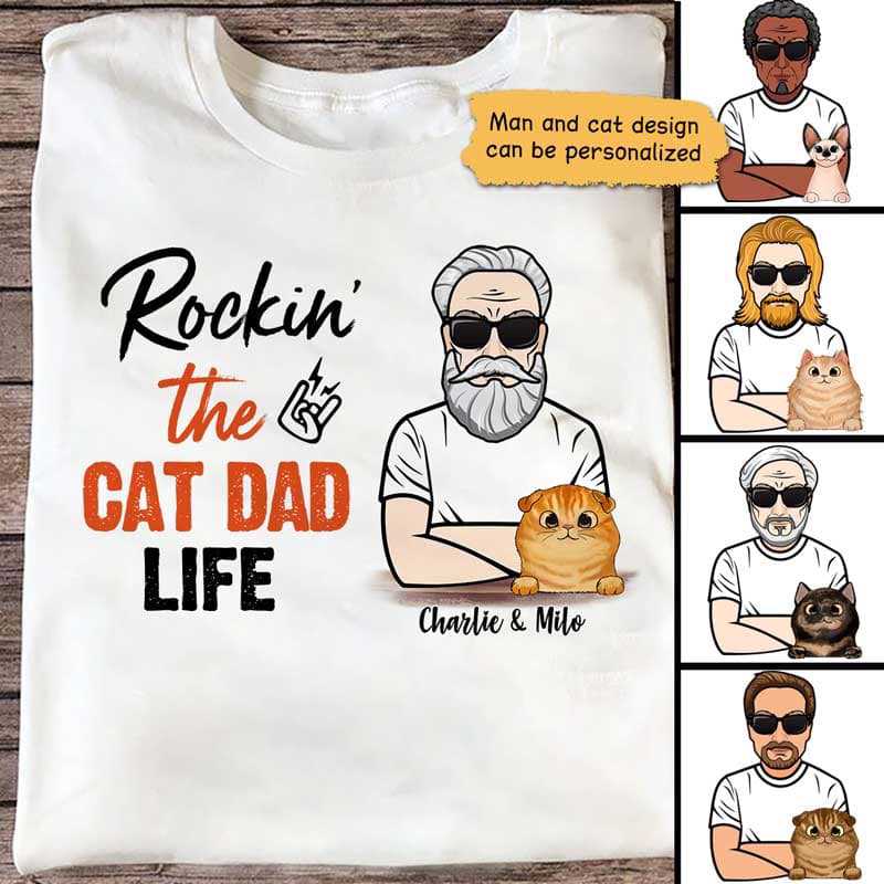 Rockin‘ Cat Dad Life Old Man Personalized Shirt