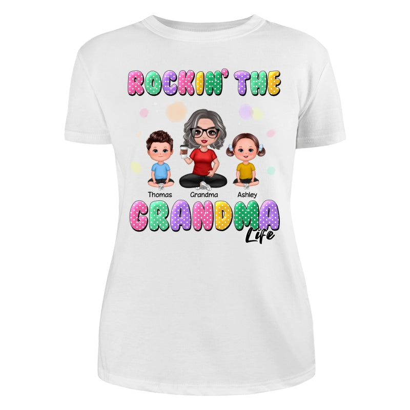 Rockin‘ Grandma Life Colorful Polka Dot Personalized Shirt